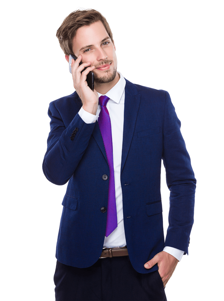 Businessman in a suit talking on a cell phone