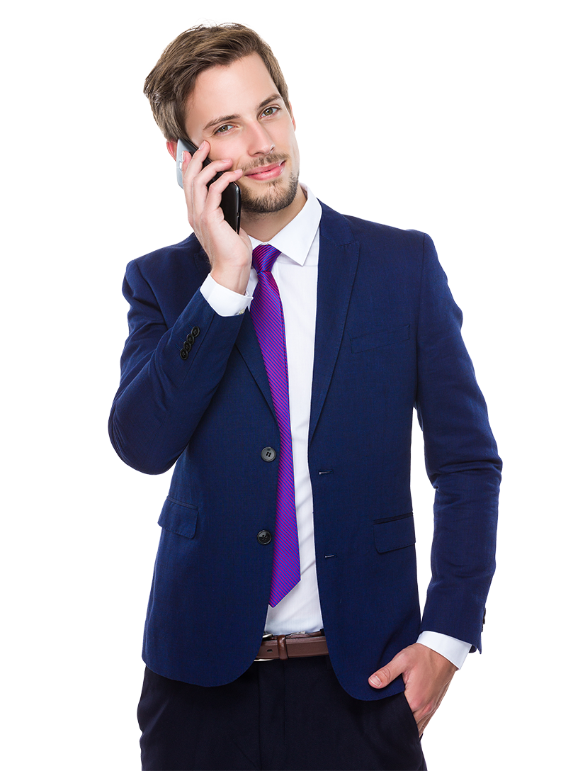 Businessman in a suit talking on a cell phone