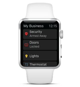 Mcc secure, powered by alarm. Com, business security camera system dashboard notifications on a smart watch