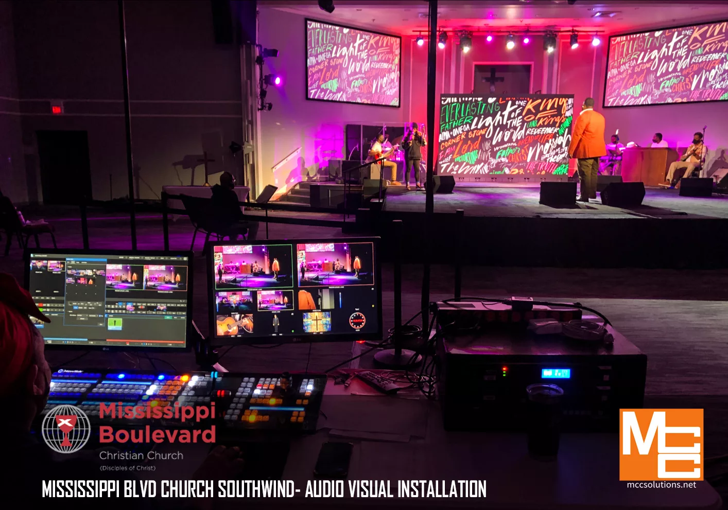 Mcc audio visual solutions, lighting, sound and video production installed at mississippi blvd church southwind